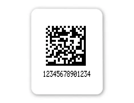 Produktbild:Universaletiketten Material:Folie weiß Größe:26x22mm Kopfzeile:"ohne" Barcode:DataMatrix Stellenanzahl:14-stellig Ausführung:3 Etiketten pro Nummer Etiketten je Rolle:300