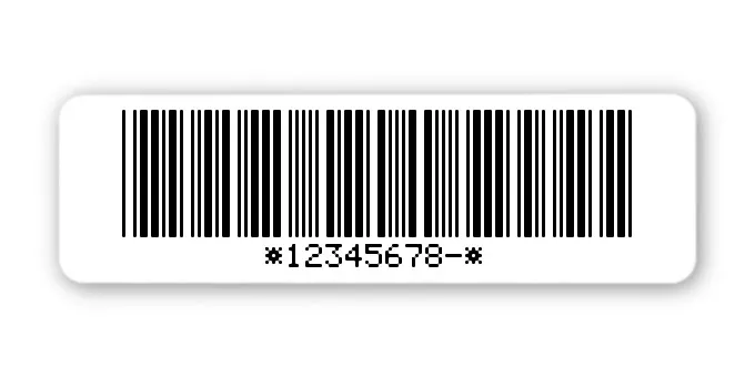 Archivierungsetiketten Material:Polyethylen-Folie hochglänzend weiß Größe:50x15mm Kopfzeile:"ohne" Barcode:Code 39 mit Prüfziffer Stellenanzahl:9-stellig Menge:1000