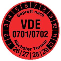 Prüfplaketten "VDE 0701/0702" - Durchmesser: 20mm