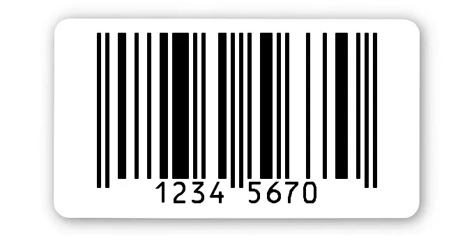 EAN Gutschein Etiketten Material:Polyethylen-Folie hochglänzend weiß Größe:45x25mm Kopfzeile:"ohne" Barcode:EAN 8 Stellenanzahl:8-stellig Menge:500