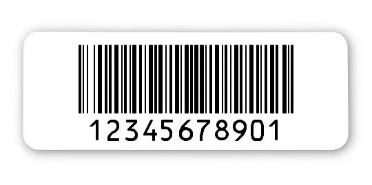 Archivierungsetiketten Material:Polyethylen-Folie hochglänzend weiß Größe:40x15mm Kopfzeile:"ohne" Barcode:128B Stellenanzahl:11-stellig Menge:1000