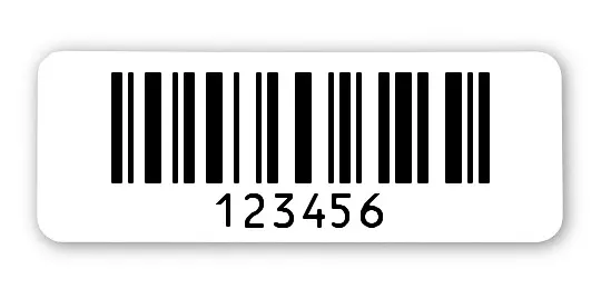 Archivierungsetiketten Material:Polyethylen-Folie hochglänzend weiß Größe:40x15mm Kopfzeile:"ohne" Barcode:128C Stellenanzahl:6-stellig Menge:1000
