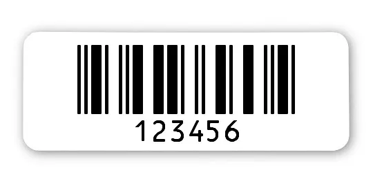 Archivierungsetiketten Material:Polyethylen-Folie hochglänzend weiß Größe:40x15mm Kopfzeile:"ohne" Barcode:2a5 interleaved Stellenanzahl:6-stellig Menge:1000