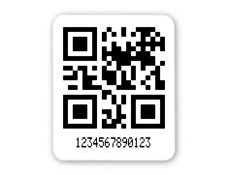 Archivierungsetiketten Material:Polyethylen-Folie hochglänzend weiß Größe:26x22mm Kopfzeile:"ohne" Barcode:QR Stellenanzahl:13-stellig Menge:1000