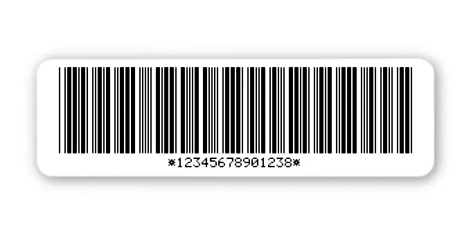 Archivierungsetiketten Material:Polyethylen-Folie hochglänzend weiß Größe:50x15mm Kopfzeile:"ohne" Barcode:Code 39 mit Prüfziffer Stellenanzahl:14-stellig Menge:1000