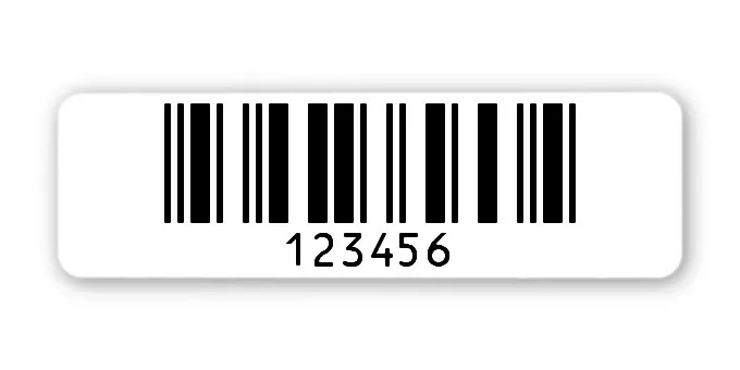 Archivierungsetiketten Material:Polyethylen-Folie hochglänzend weiß Größe:50x15mm Kopfzeile:"ohne" Barcode:2a5 interleaved Stellenanzahl:6-stellig Menge:1000