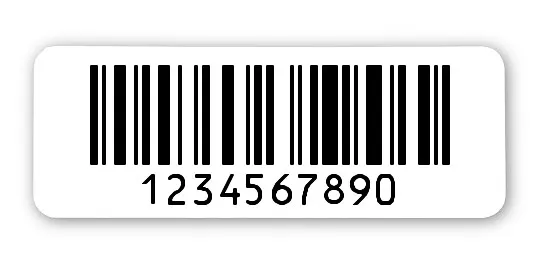 Archivierungsetiketten Material:Polyethylen-Folie hochglänzend weiß Größe:40x15mm Kopfzeile:"ohne" Barcode:128C Stellenanzahl:10-stellig Menge:1000