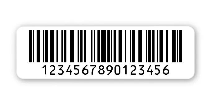 Archivierungsetiketten Material:Polyethylen-Folie hochglänzend weiß Größe:50x15mm Kopfzeile:"ohne" Barcode:128C Stellenanzahl:16-stellig Menge:1000