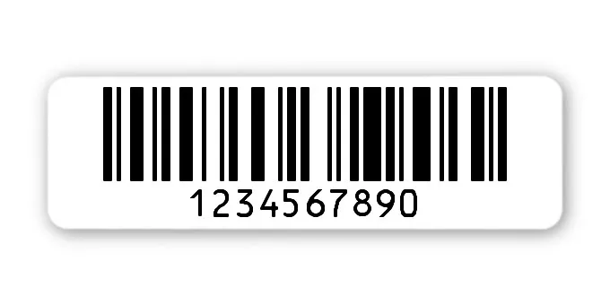 Archivierungsetiketten Material:Polyethylen-Folie hochglänzend weiß Größe:50x15mm Kopfzeile:"ohne" Barcode:128C Stellenanzahl:10-stellig Menge:1000