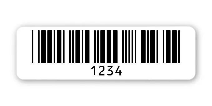 Archivierungsetiketten Material:Polyethylen-Folie hochglänzend weiß Größe:50x15mm Kopfzeile:"ohne" Barcode:Code 39 ohne Prüfziffer Stellenanzahl:4-stellig Menge:1000