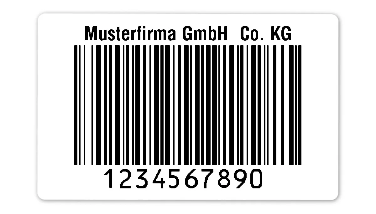 Palettenetiketten Material:Folie weiß Größe:80x50mm Kopfzeile:"Ihr Wunschtext" Barcode:128B Stellenanzahl:10-stellig Ausführung:2 Etiketten pro Nummer Etiketten je Rolle:300