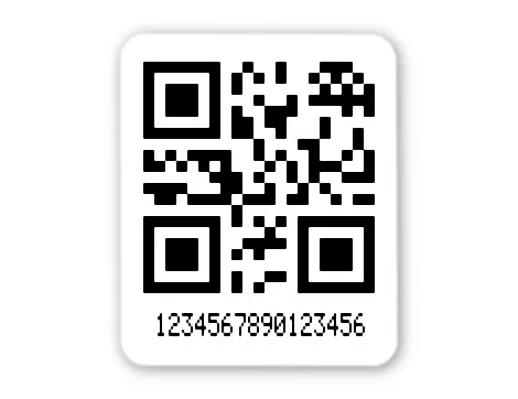 Archivierungsetiketten Material:Polyethylen-Folie hochglänzend weiß Größe:26x22mm Kopfzeile:"ohne" Barcode:QR Stellenanzahl:16-stellig Menge:1000