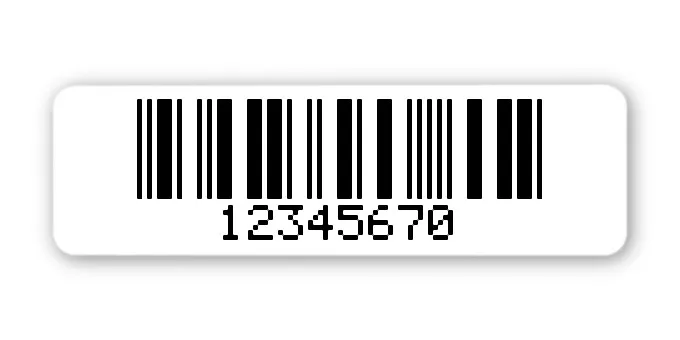 Archivierungsetiketten Material:Polyethylen-Folie hochglänzend weiß Größe:50x15mm Kopfzeile:"ohne" Barcode:2a5 mit Prüfziffer Stellenanzahl:8-stellig Menge:1000