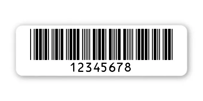 Archivierungsetiketten Material:Polyethylen-Folie hochglänzend weiß Größe:50x15mm Kopfzeile:"ohne" Barcode:Code 39 ohne Prüfziffer Stellenanzahl:8-stellig Menge:1000