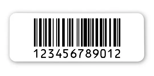 Archivierungsetiketten Material:Polyethylen-Folie hochglänzend weiß Größe:40x15mm Kopfzeile:"ohne" Barcode:128C Stellenanzahl:12-stellig Menge:1000