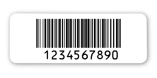 Archivierungsetiketten Material:Polyethylen-Folie hochglänzend weiß Größe:40x15mm Kopfzeile:"ohne" Barcode:128B Stellenanzahl:10-stellig Menge:1000